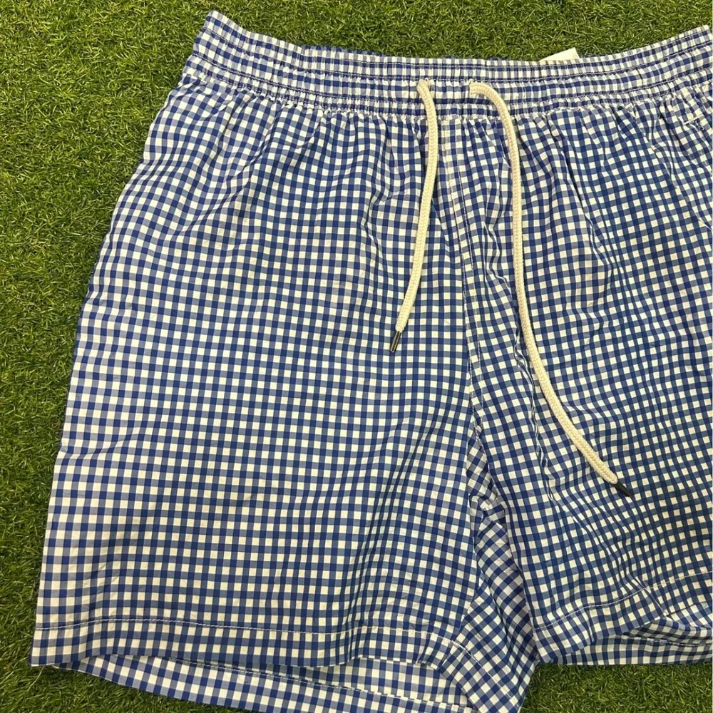 Polo Ralph Lauren Mens Blue Gingham Swim Trunks Shorts Large Pony Logo
